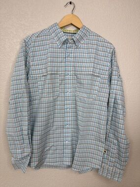 Dakota Grizzly Button Down Long Sleeve Shirt Plaid White Blue Size Mens Medium
